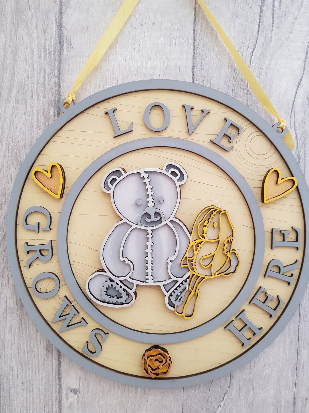 Circular Baby Wall Plaque Teddy Nursery Decor Baby Shower Etsy