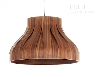 Wooden pendant lamp, veneer pendant lamp, ceiling light, hand made lamp, walnut, loft, industrial, oak lamp