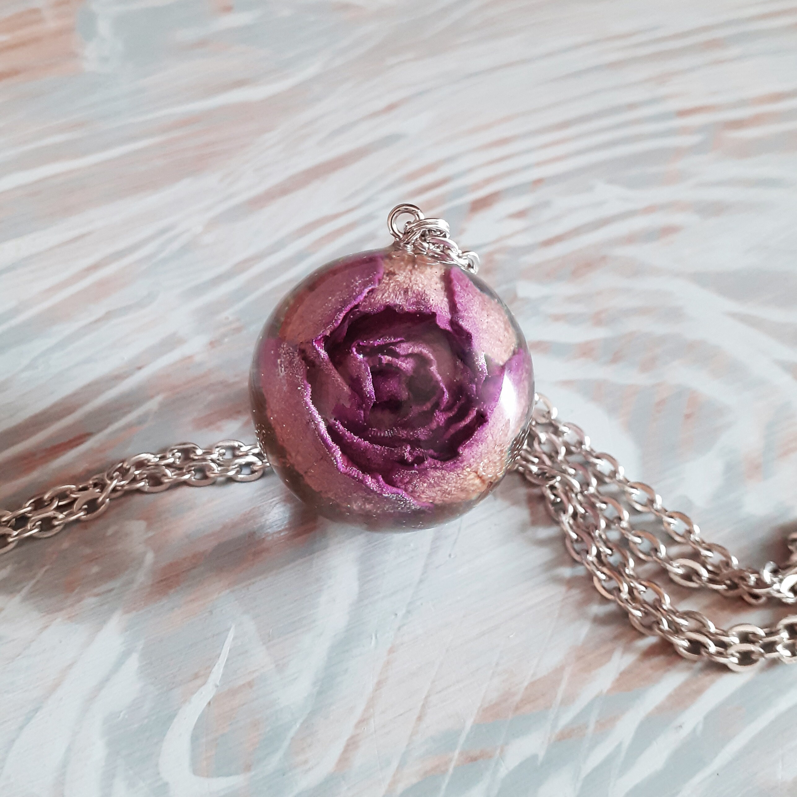 Real Rose Necklace Resin Sphere Necklace Real Rose Pendant Etsy