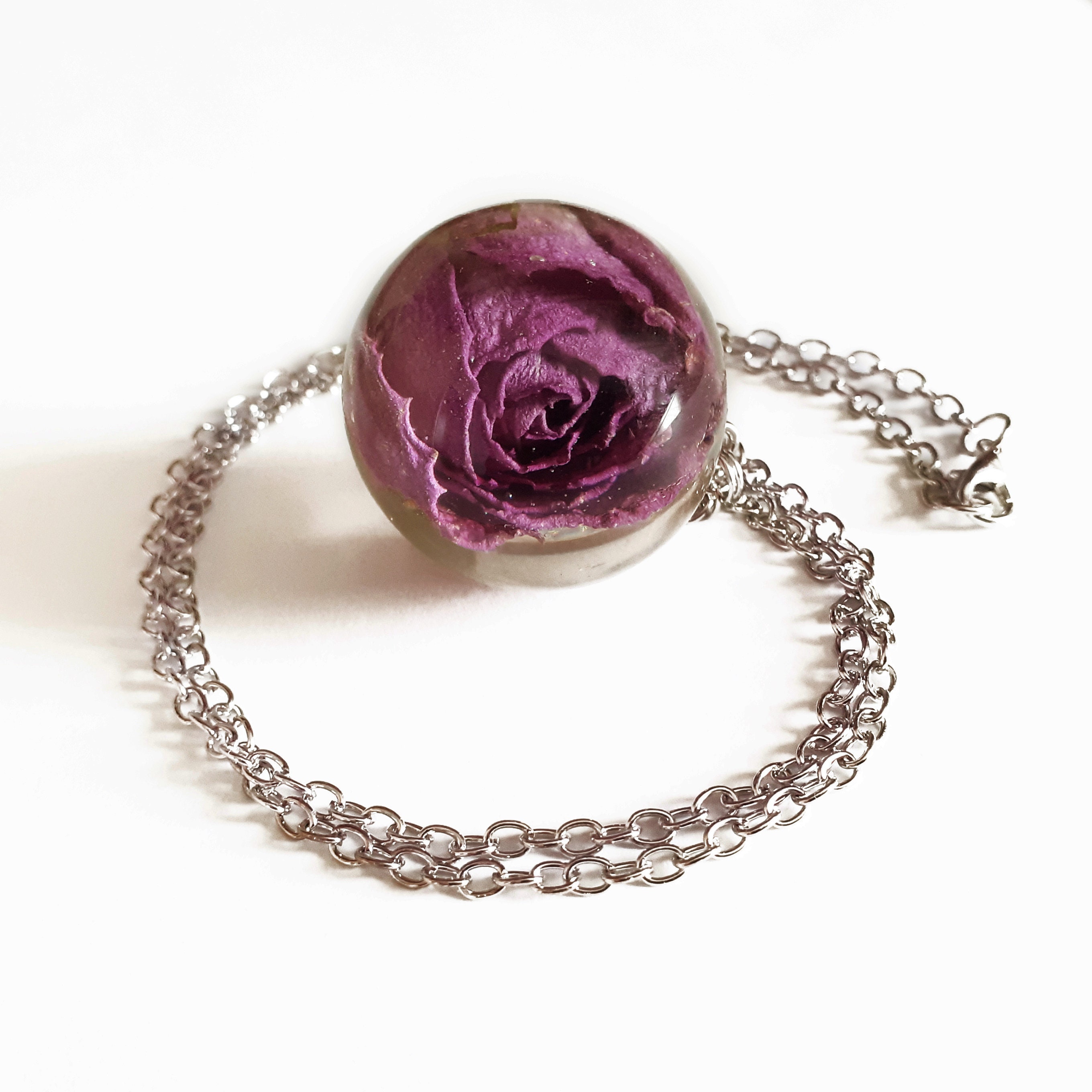 Real Rose Necklace Resin Sphere Necklace Real Rose Pendant Etsy