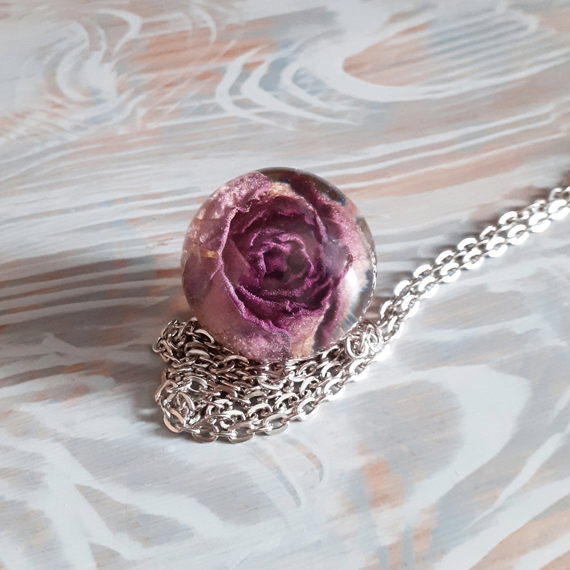 Real Rose Necklace Resin Sphere Necklace Real Rose Pendant Etsy