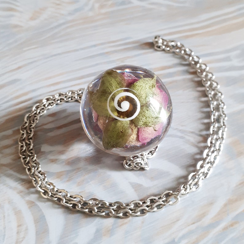 Real Rose Necklace Resin Sphere Necklace Real Rose Pendant Etsy