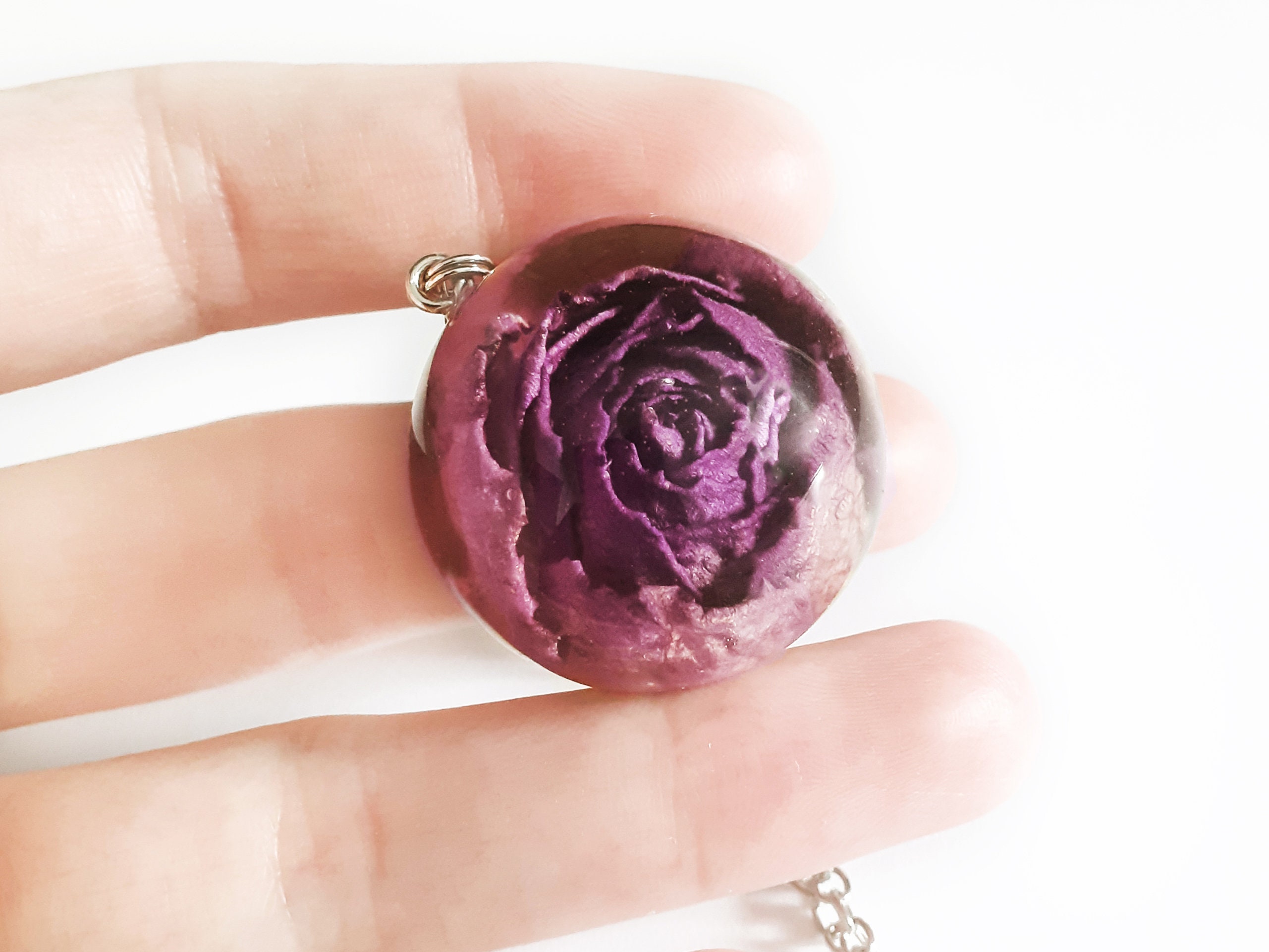 Real Rose Necklace Resin Sphere Necklace Real Rose Pendant Etsy