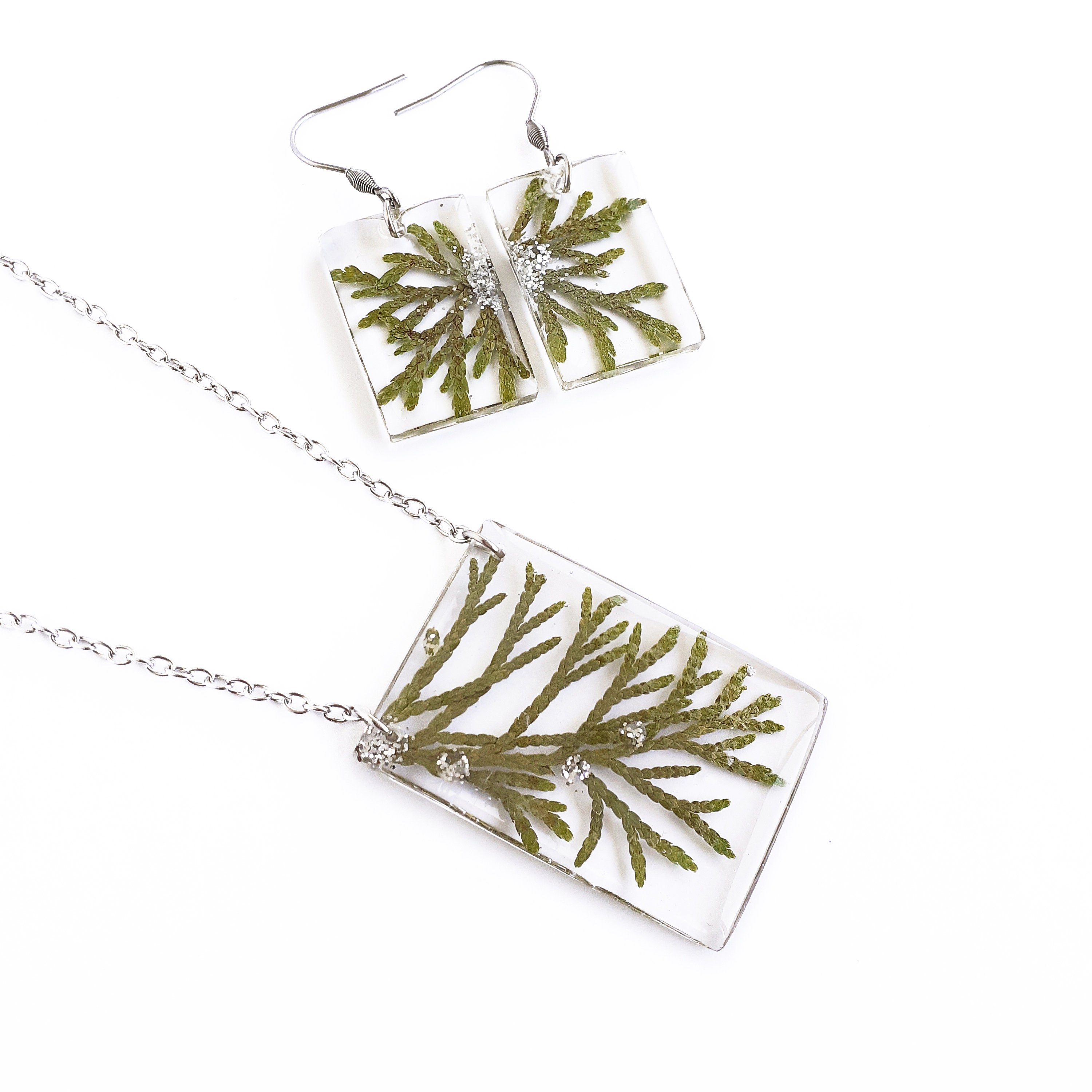 Green plant jewelry set Real Plant Jewelry Forest Green Etsy