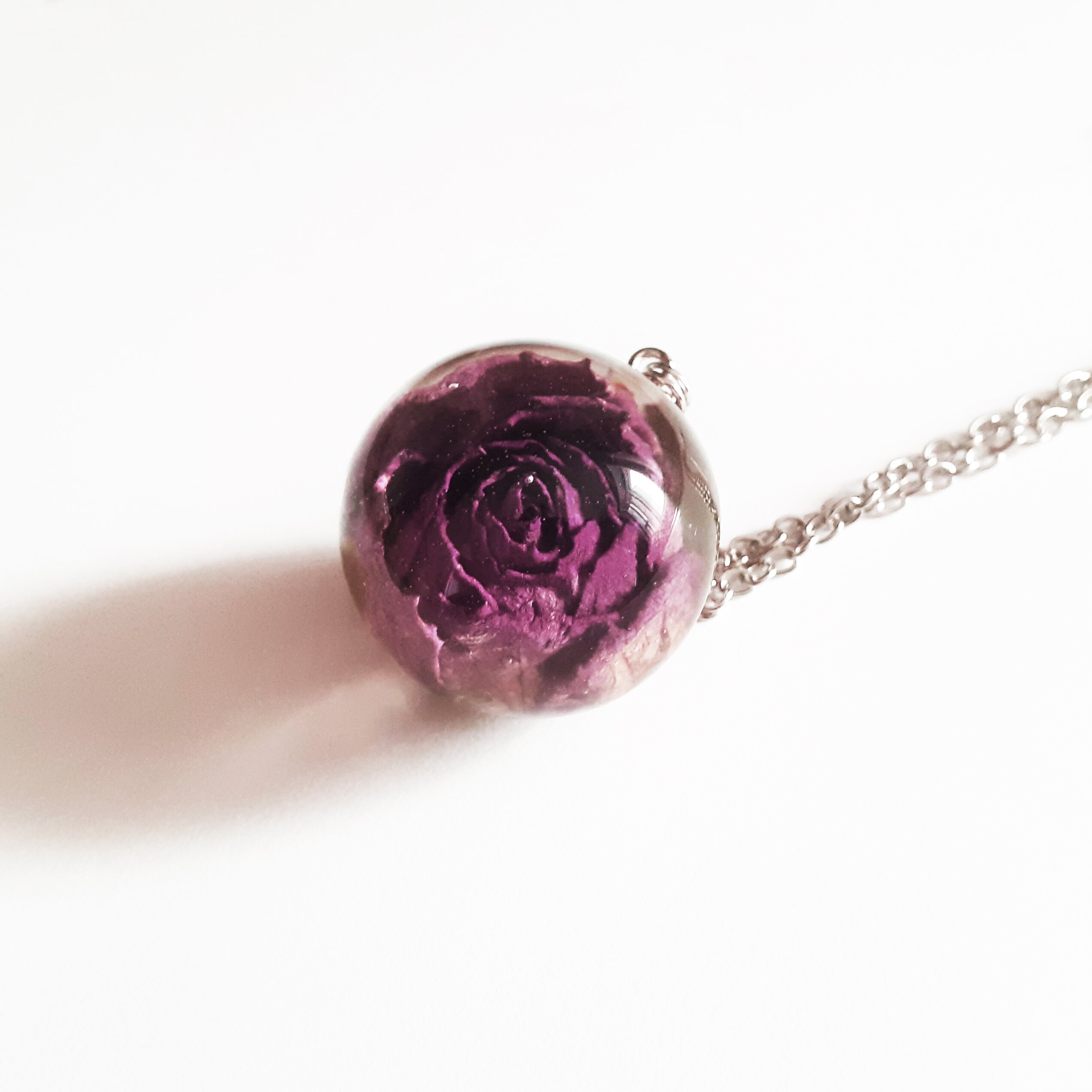 Real Rose Necklace Resin Sphere Necklace Real Rose Pendant Etsy
