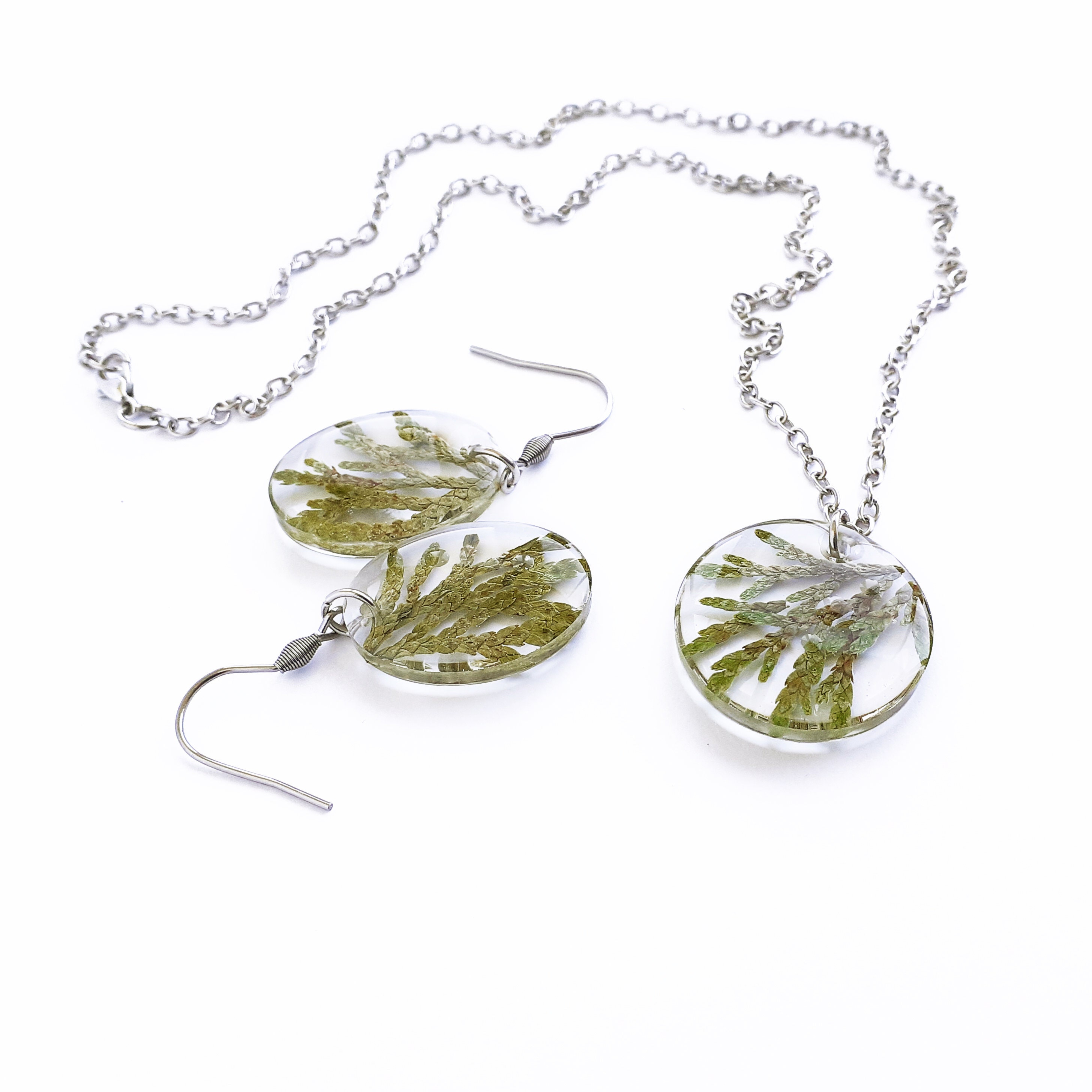 Real plant jewelry set Green plant resin jewelry Botanical Etsy