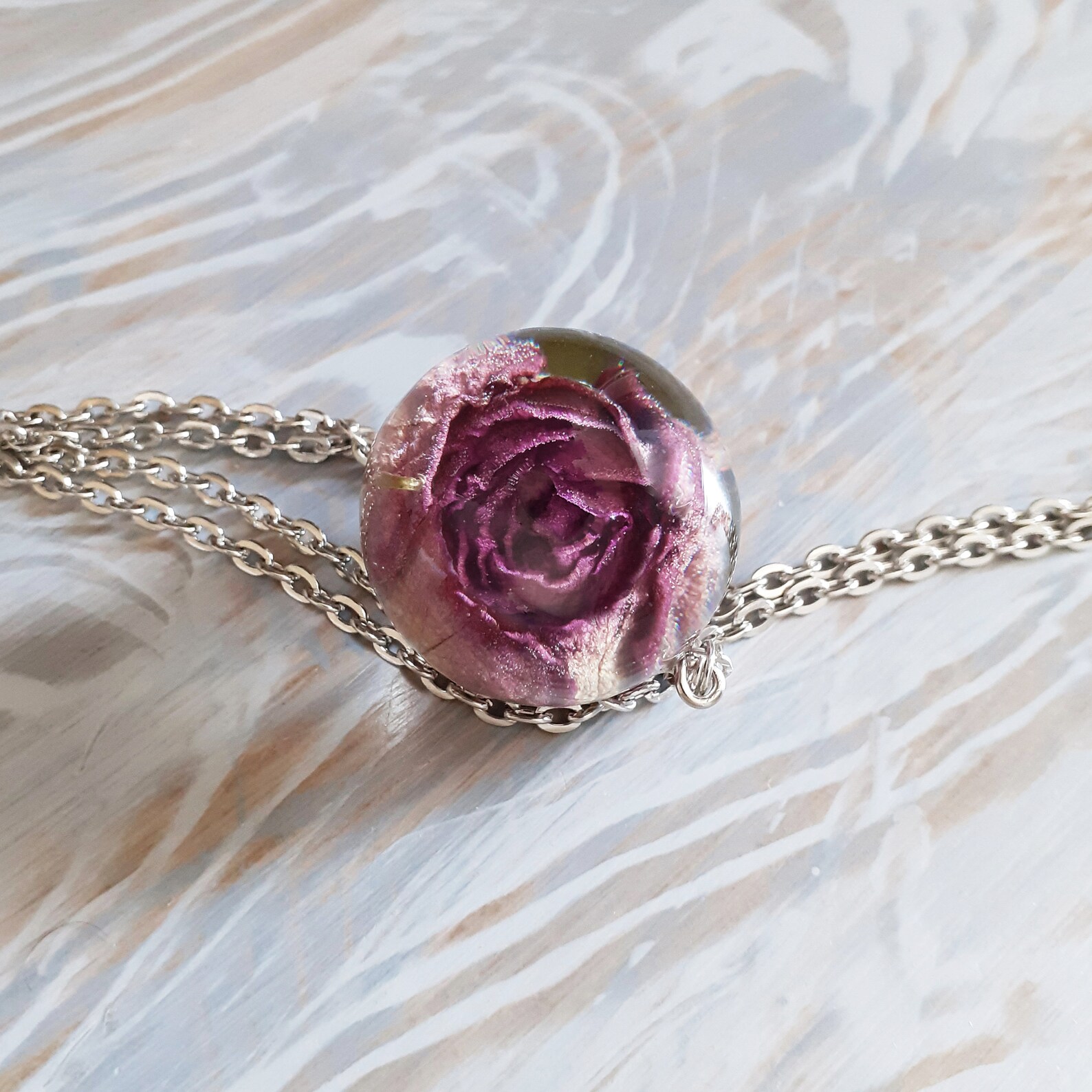 Real Rose Necklace Resin Sphere Necklace Real Rose Pendant Etsy