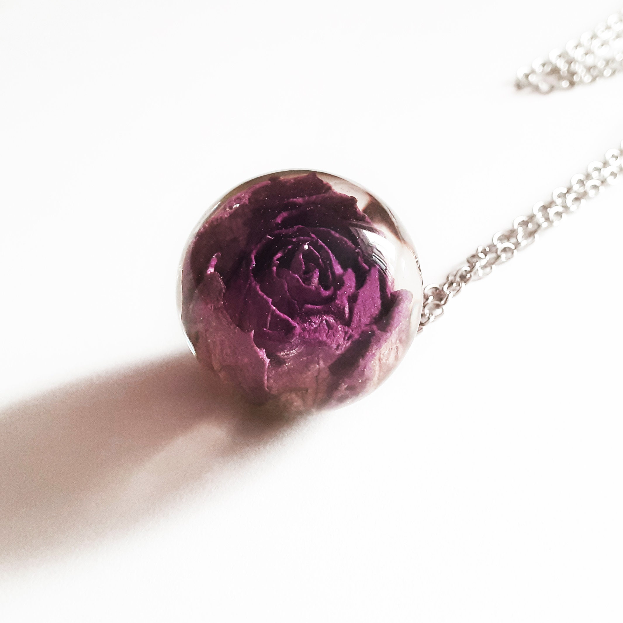 Real Rose Necklace Resin Sphere Necklace Real Rose Pendant Etsy