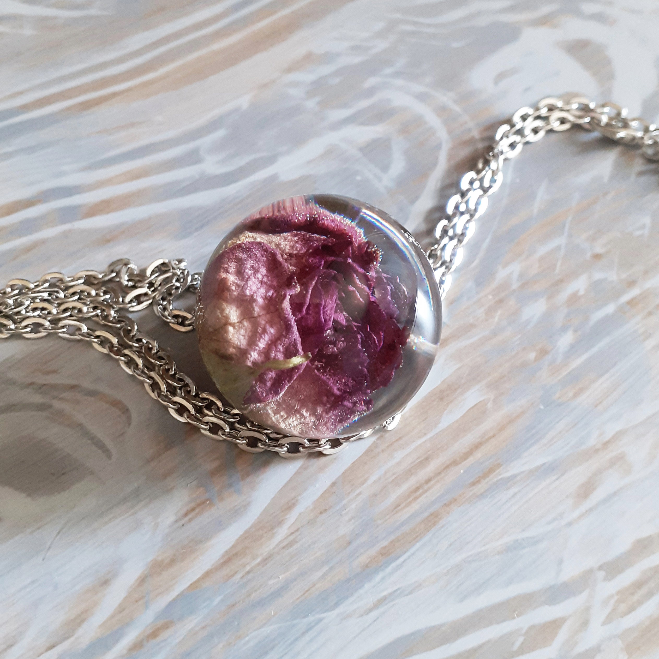 Real Rose Necklace Resin Sphere Necklace Real Rose Pendant Etsy