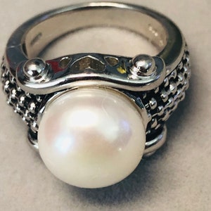 Vintage sterling silver pearl ring, birthday, Christmas gift for her