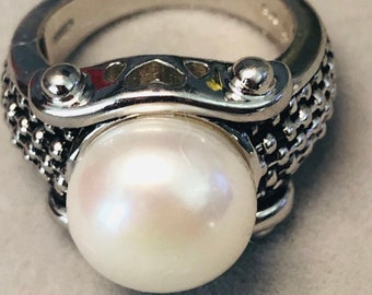 Vintage sterling silver pearl ring, birthday, Christmas gift for her