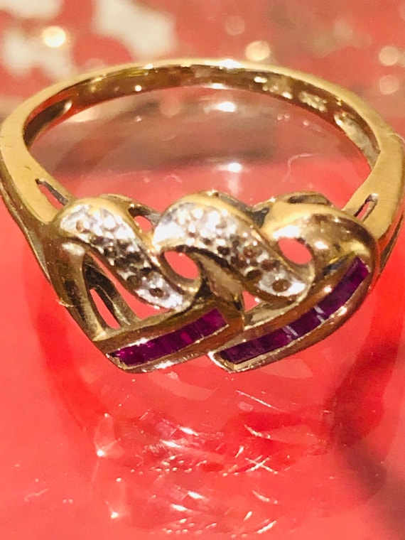 Double Heart Ring, Vintage Samuel Aaron (THL), Ruby Diamond Ring