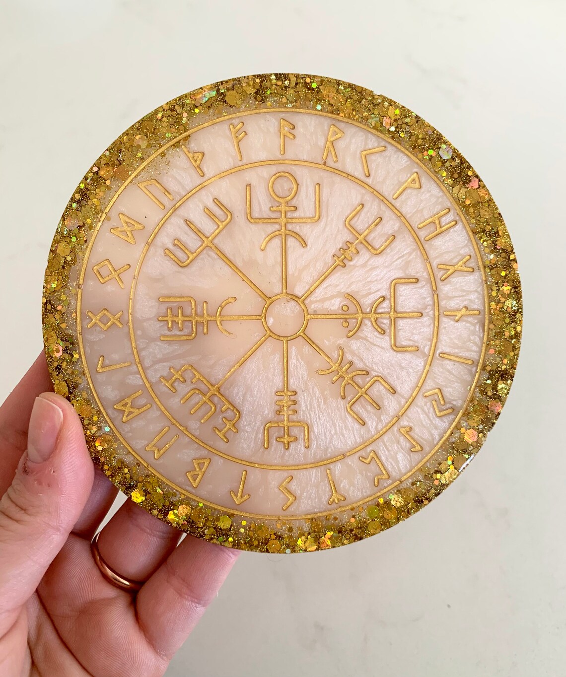 Runes Tray Blush & Gold Resin Rune Board Vegvisir Runes Etsy