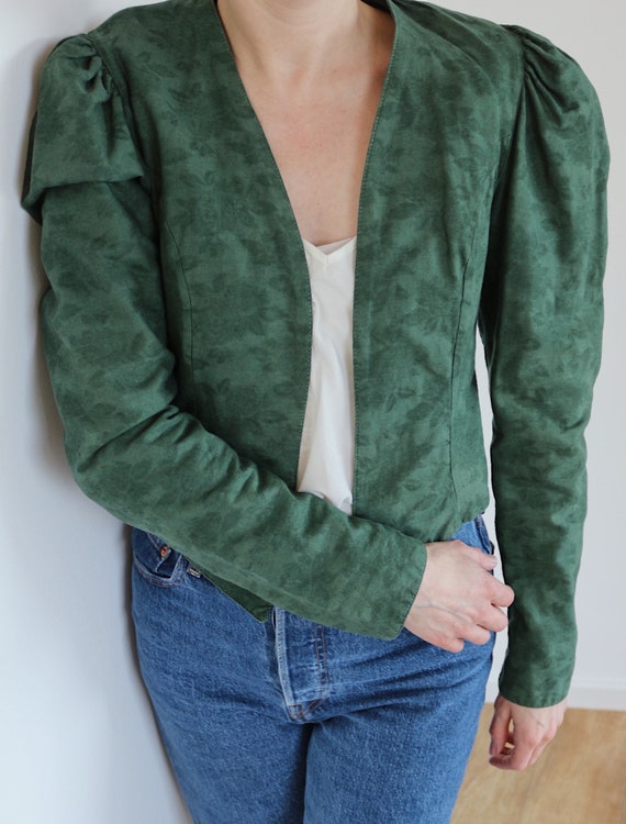 Vintage Laura Ashley statement sleeve cropped gree