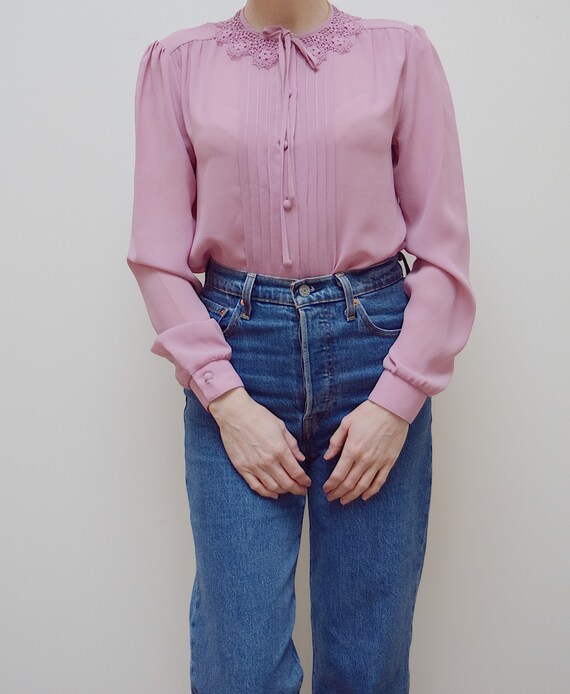 Vintage pink statement collar blouse UK 10-12