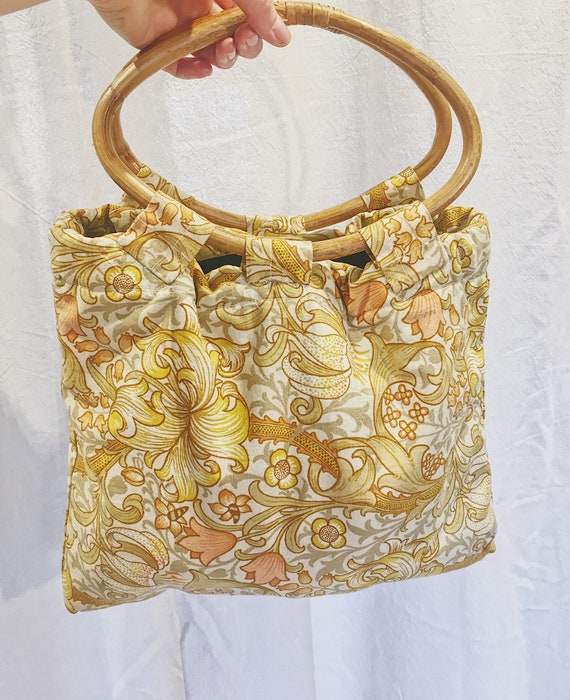 Vintage bamboo handle bag with William Morris prin