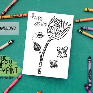 Biglietto stampabile Happy Spring colorabile