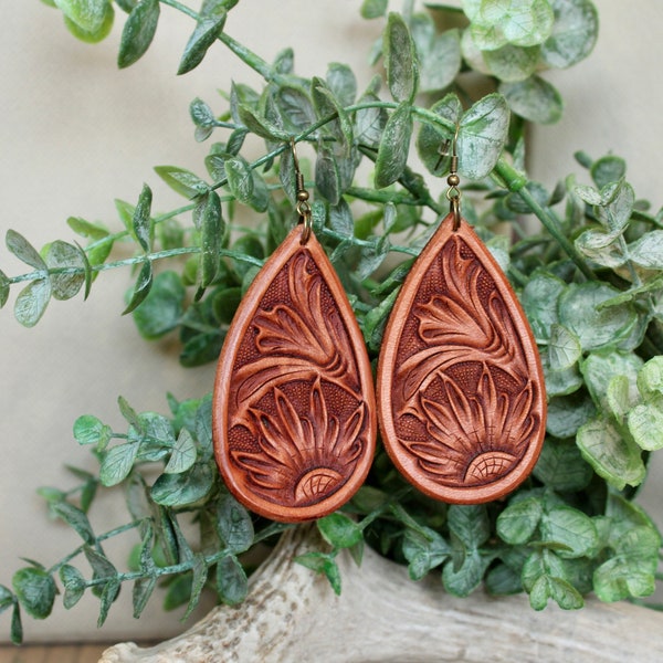Leather Earrings Tooled Etsy