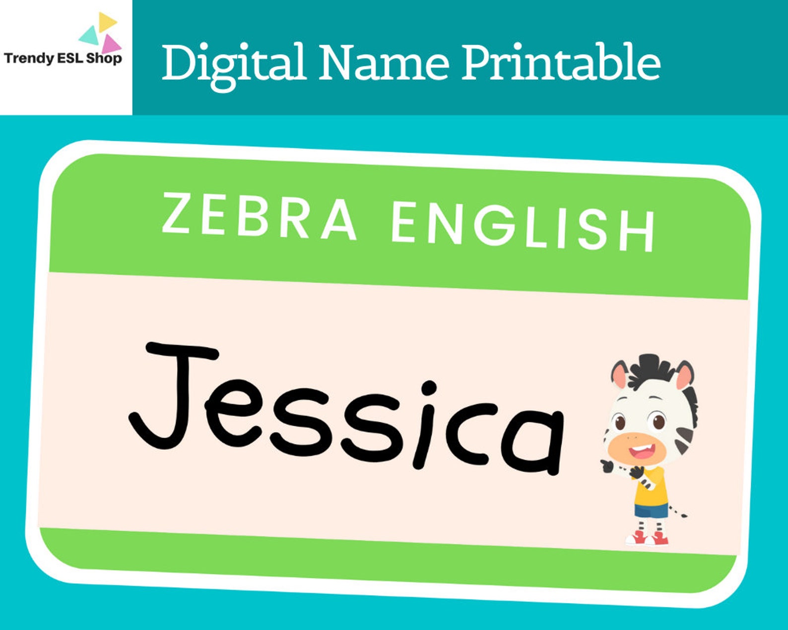 Digital Zebra English Name Printable Online teaching Etsy