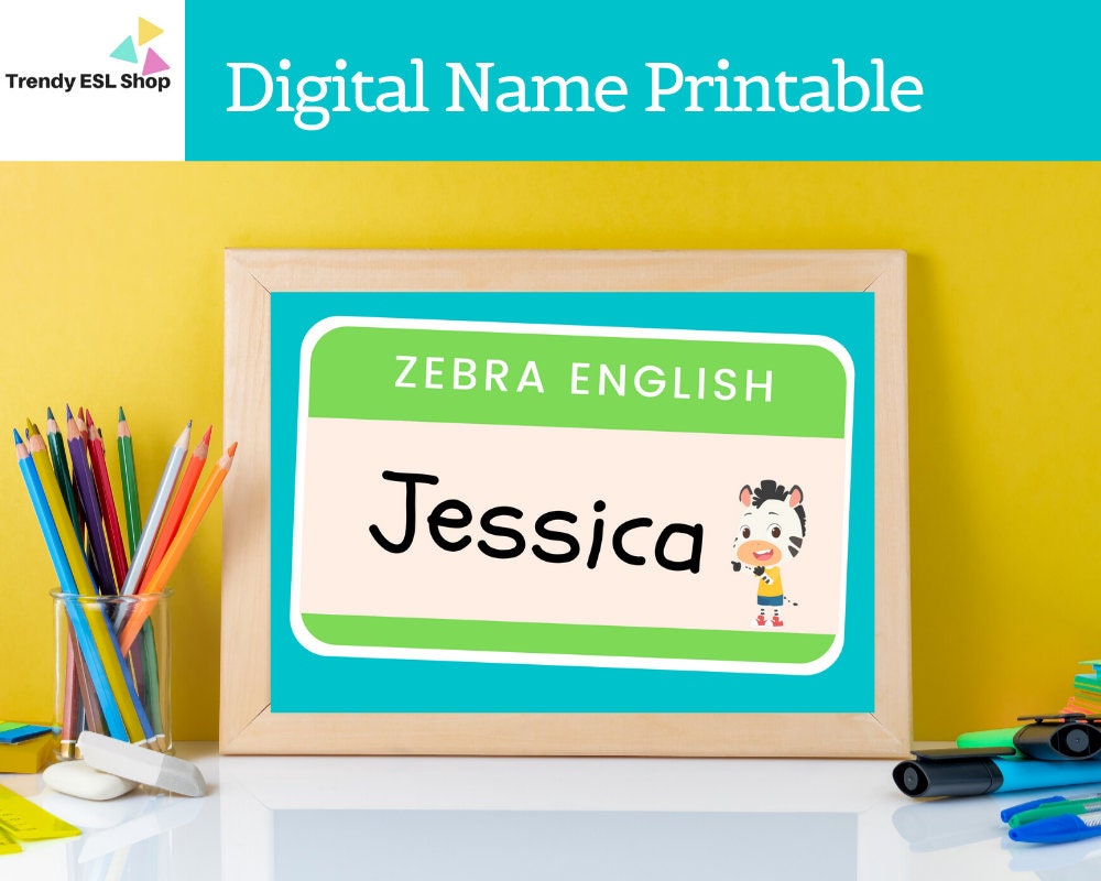 Digital Zebra English Name Printable Online Teaching Etsy