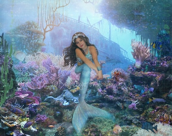 Mermaid Under the Sea | Coral | Shipwreck | Mermaid Digital Background | Mermaid Digital Backdrop Instant Download