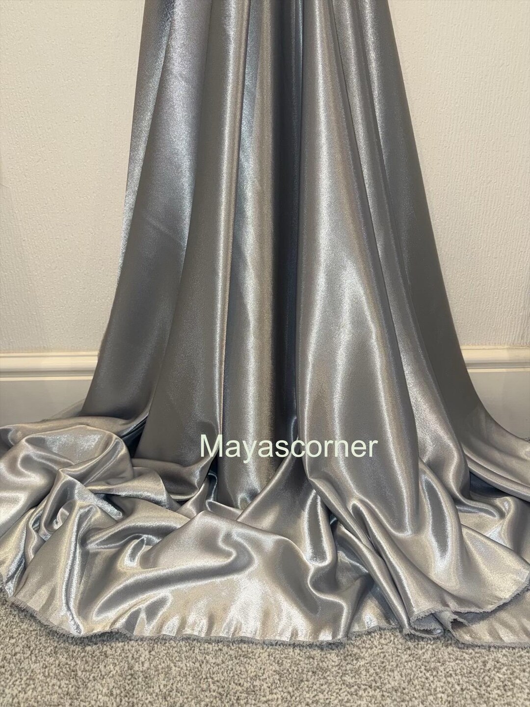Steel Grey Silk Crepe Back Satin Fabric