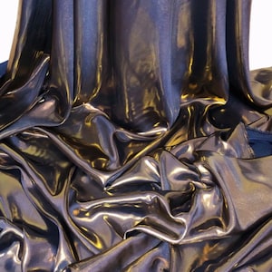 1 Meter Shiny Navy/Gold Wet Look Shimmer Satin Fabric Bridal Dress Evening 58” Wide