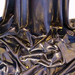 Navy / Gold Weicher glänzender Wet Look Shimmer Satin Fabric 58 "Breite Schneiderei