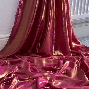 1 Meter Shiny Claret Red/Gold Wet Look Shimmer Satin Fabric 58” Wide Dressmaking,Decorations