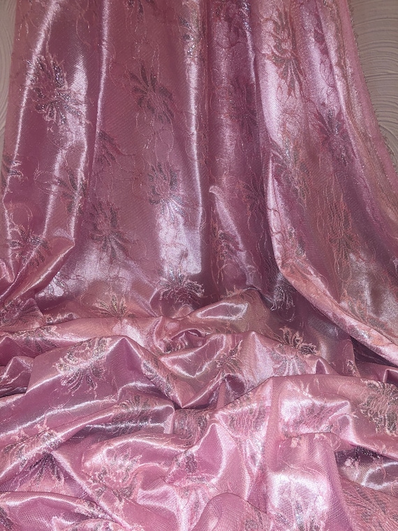 Pink Sparkling Metallic Bonded Lace Fabric Satin Backed 58 Wide Bridal  Dress by the Meter 