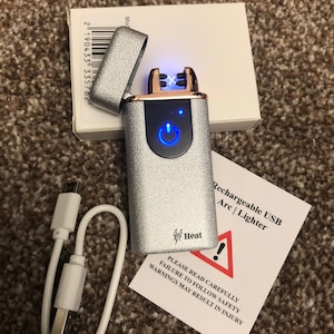 LED Touch Display Activation Double Arch Rechargeable USB Electric Pulse Plasma Metal Lighter Frost Silver Boxed Dual Ark Lighter