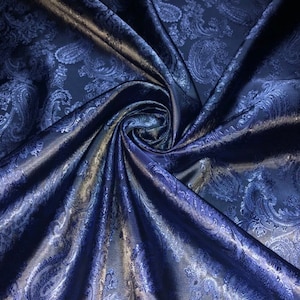 1 Meter Navy/Black Self Print Paisley Jacquard Fabric 58” Wide Lining Dress Upholstery