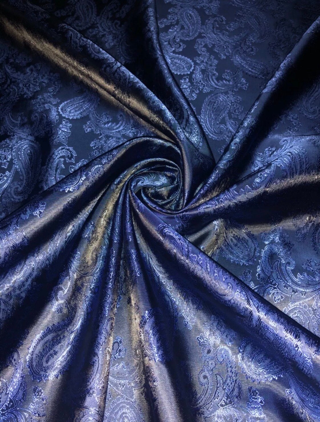 Solid Medium Weight Shiny Satin Fabric / Navy Blue / Sold By The