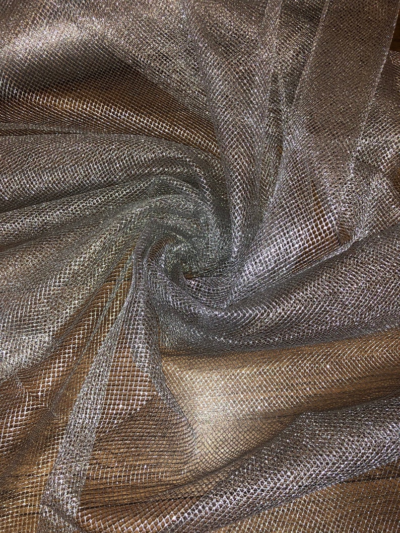 Metallic Net 1 Meter Silver Sparkly Metallic Fish Net Chain Mail Mesh Fabric 58 ...