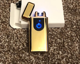 LED Touch Display Activation Double Arch Rechargeable USB Electric Pulse Plasma Metal Lighter Gold Boxed Dual Ark Lighter