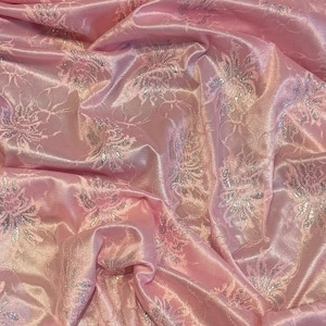 1 Meter Pink Sparkling Metallic Bonded lace on Satin Fabric 58” Wide Dressmaking