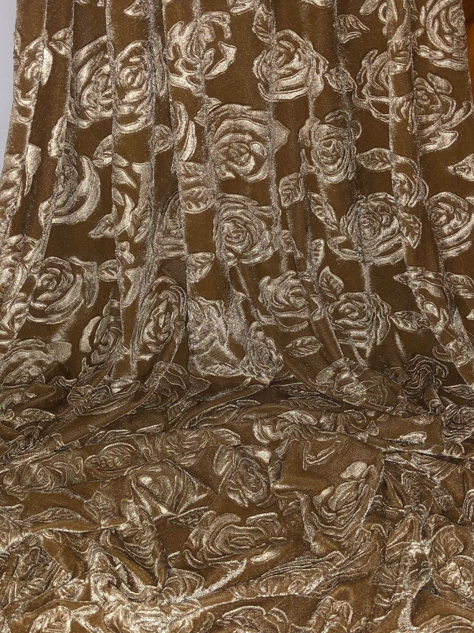 1 Meter Beige Gold Embossed Rose Self Print Stretch Velvet Etsy UK