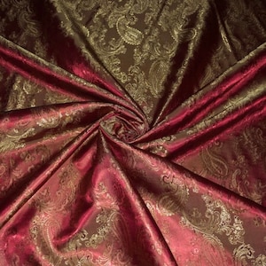 1 Meter Wine Red/Gold Self Print Paisley Jacquard Fabric 58” Wide Lining Dress Upholstery