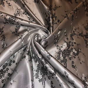 1 Meter Silver/Grey Floral Blossom Chinese Brocade Fabric 45” Wide Dress Upholstery Decorations