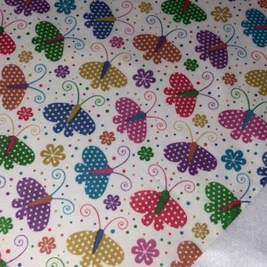 1 Meter Ivory Butterfly Print Poly cotton Fabric 45” Wide Dress Crafts Face Mask