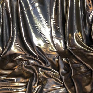 1 Meter Shiny Black/Gold Wet Look Shimmer Satin Fabric Bridal Dress Evening 58” Wide