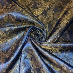 1 Meter Blue/Gold Self Print Paisley Jacquard Fabric 58” Wide Lining Dress Upholstery