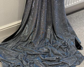1 MTR Black/Silver with Blue Tone Sparkly Glitter Stretch Moonlight Fabric 58”wide Dress Backdrop Decorations