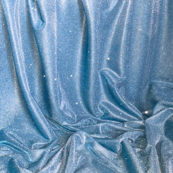 1 MTR Sky Blue Sparkly Glitter Stretch Moonlight Fabric 58”wid Dress Backdrop Decorations