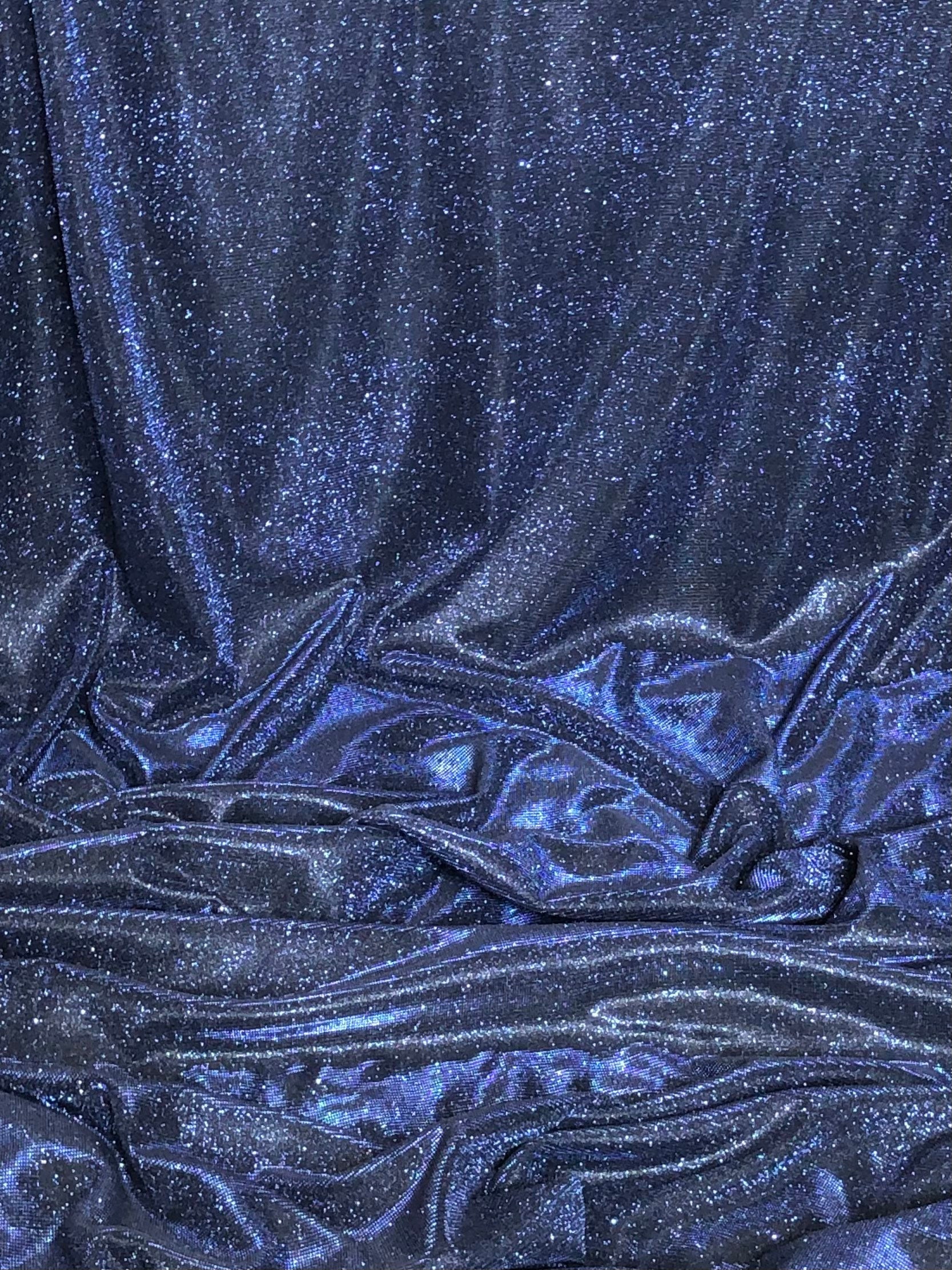 54 W Standard Royal Navy Blue Glitter Sparkle Stretch Tulle Fabric