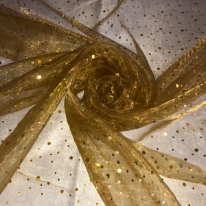Antique Gold Hologram Sequin Organza Fabric 58” Wide Dress Bridal Decorations Veil by the meter