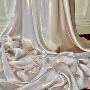 1 Meter Ivory/Gold Soft Floaty Wet Look Shimmer Satin Fabric 58” Wide