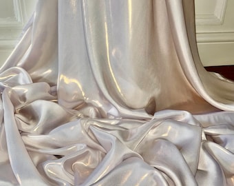 1 Meter Ivory/Gold Soft Floaty Wet Look Shimmer Satin Fabric 58” Wide