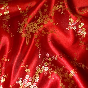 Tessuto cinese broccato floreale rosso/oro da 1 metro, larghezza 45", decorazioni per tappezzeria di abiti