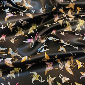 1 Meter Black Chinese Butterfly Design Brocade Fabric 36” Wide Dress Upholstery Decorations